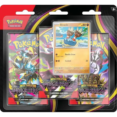 Pokémon TCG Mega Evolution Pitch Black 3-Pack Blister Booster + Binacle Promo 6+